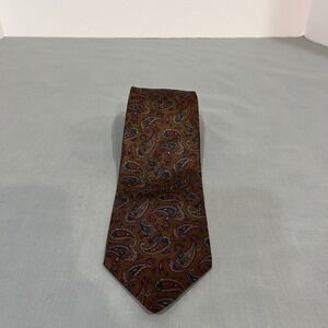 John Comfort Necktie Mens OS Brown Paisley Silk Made in England 3.5 Inch Width